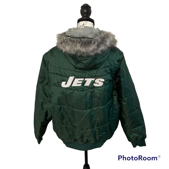 Reebok Jackets & Blazers - Vintage Reebok New York Jets NFL hooded puffy jacket fur trim